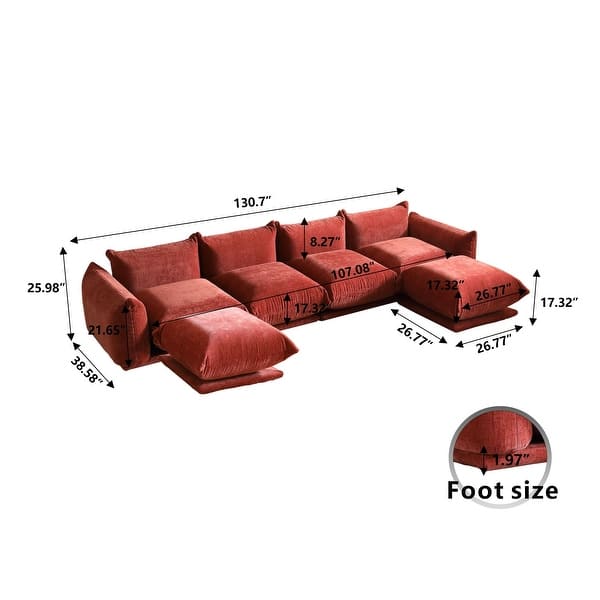 130" UShaped Sectional Sofa, Minimalist Chenille Modular Sofas Couches